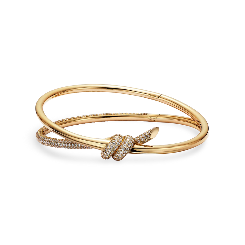 Knot Double Row Bangle, Half-Paved
