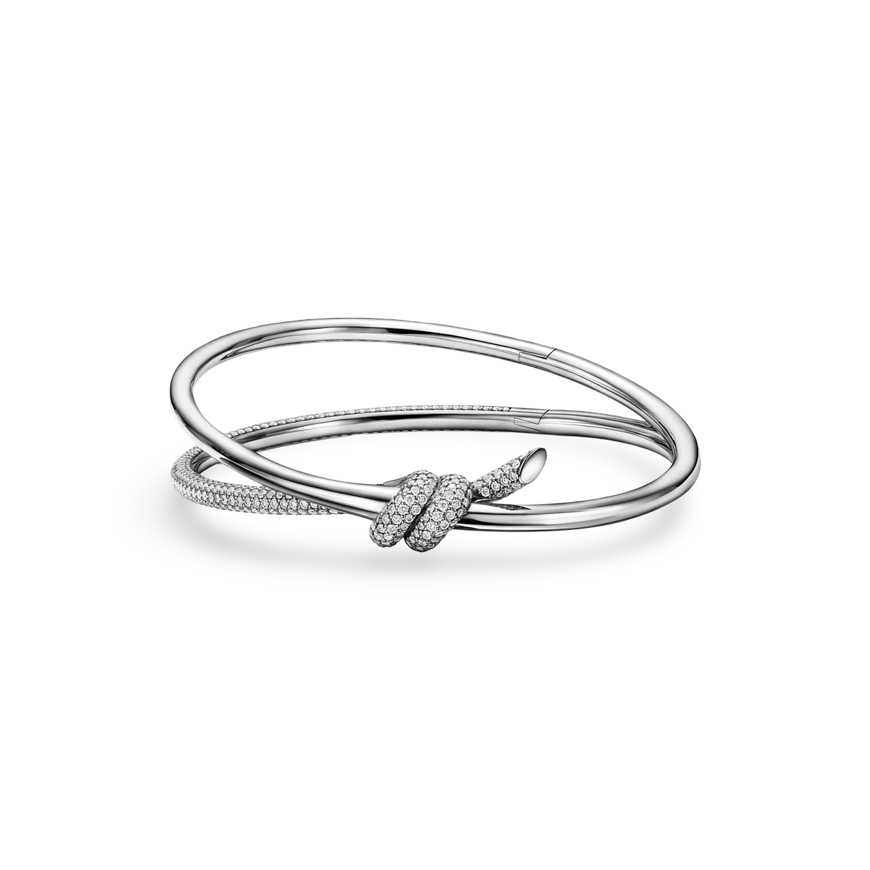 Knot Double Row Bangle, Half-Paved