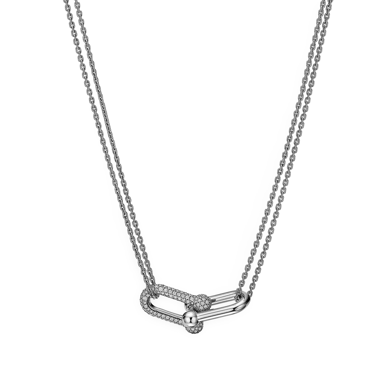 Large Double Link Pendant with Diamonds