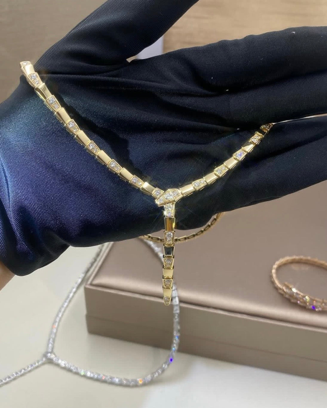 Viper Long Tail Necklace, Half-Paved