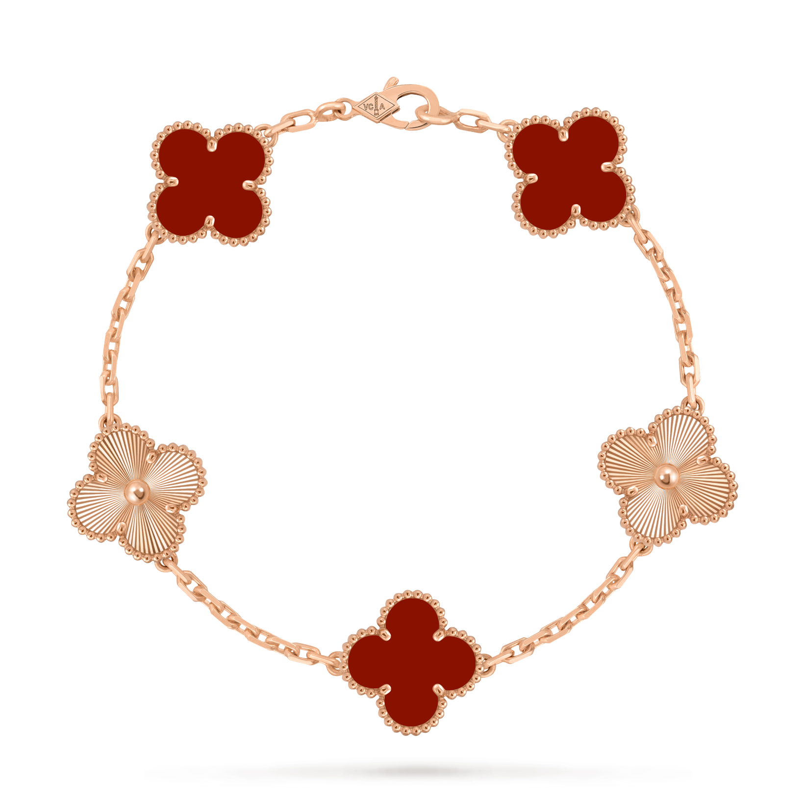 Vintage Clover Bracelet, Carnelian+Guilloché