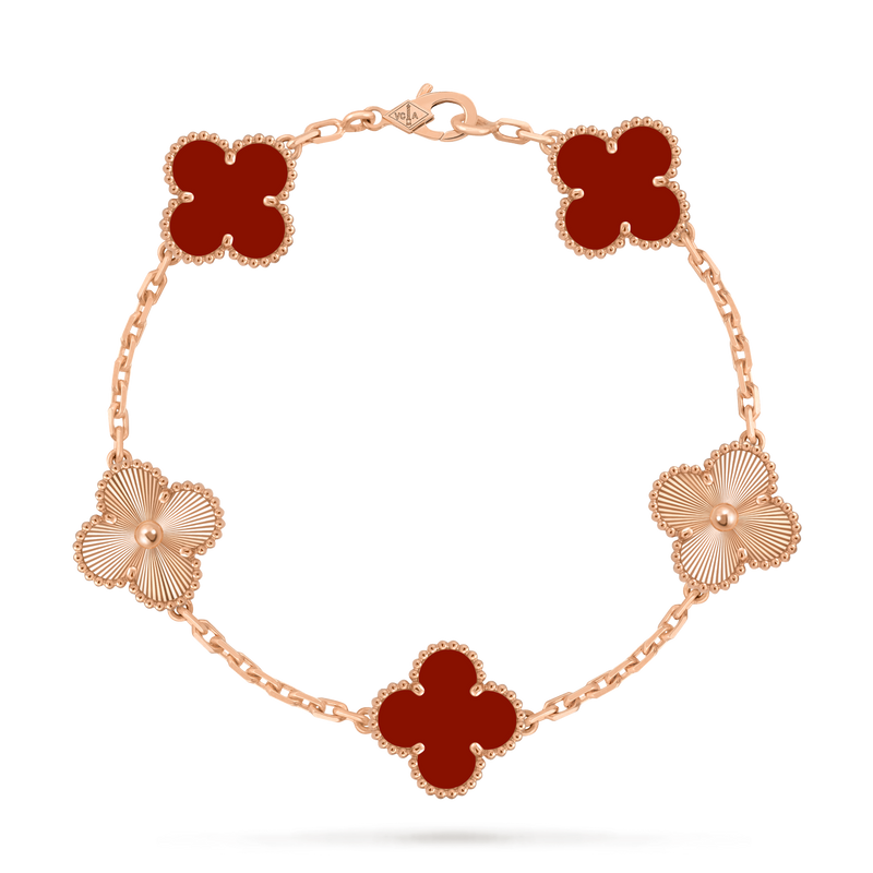 Vintage Clover Bracelet, Carnelian+Guilloché